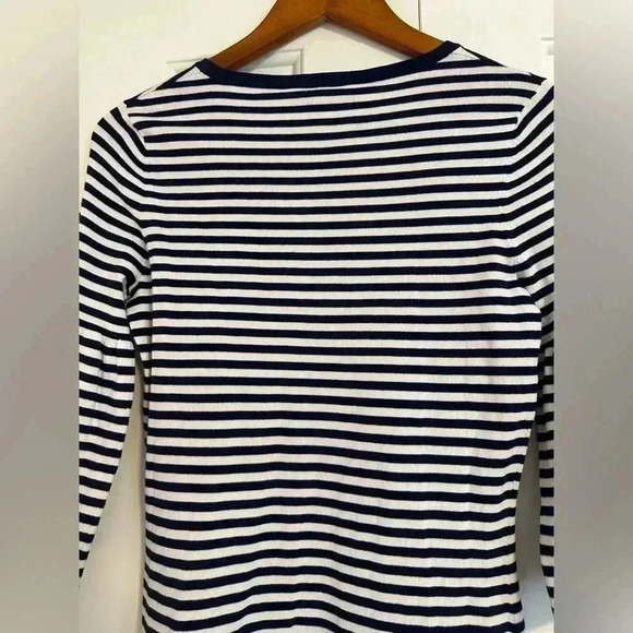 Sail to Sable STS Navy and White Striped Bell Sleeve Sweater Dress XS - Picture 7 of 11
